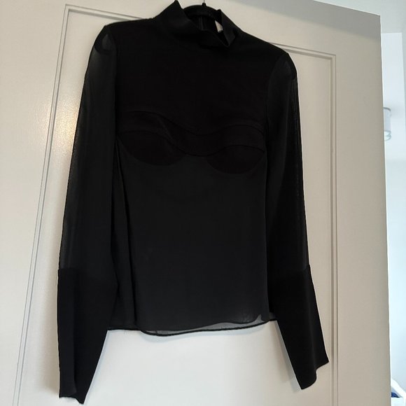 Dion Lee Mesh Long Sleeve Top Silk Knit Moulded Bustier High Neck in Black - Picture 1 of 9